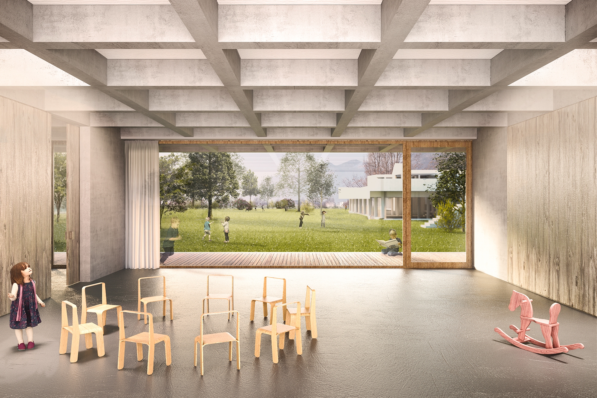 Nuova scuola dell'infanzia,ampliamento del progetto esistente dell'architetto Dolf Schnebli